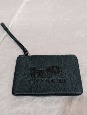 Coach Horse and Carriage Corner Zip Wristlet Dark Green